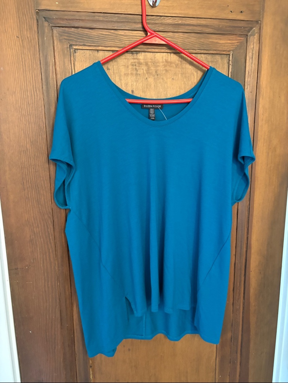Eileen Fisher Teal Relaxed Short-Sleeve Scoop Neck Top